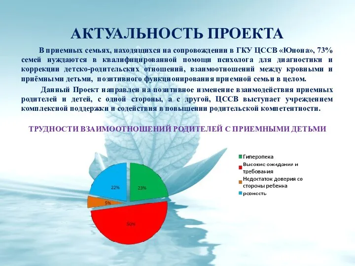 АКТУАЛЬНОСТЬ ПРОЕКТА В приемных семьях, находящихся на сопровождении в ГКУ ЦССВ «Юнона»,