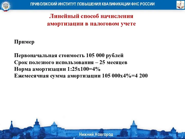 Линейный способ начисления амортизации в налоговом учете Пример Первоначальная стоимость 105 000