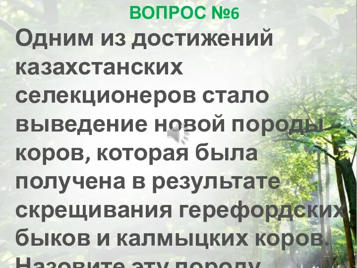 ВОПРОС №6 Одним из достижений казахстанских селекционеров стало выведение новой породы коров,