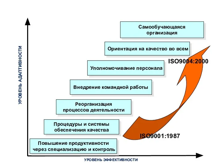 УРОВЕНЬ АДАПТИВНОСТИ УРОВЕНЬ ЭФФЕКТИВНОСТИ Повышение продуктивности через специализацию и контроль Процедуры и