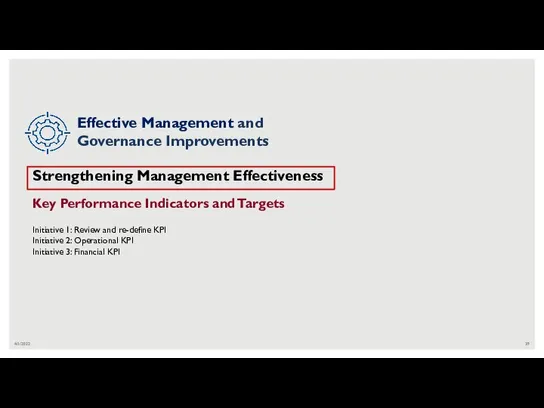 4/1/2022 Strengthening Management Effectiveness Key Performance Indicators and Targets Initiative 1: Review