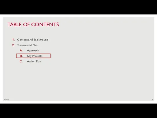 4/1/2022 TABLE OF CONTENTS Context and Background Turnaround Plan Approach Key Projects Action Plan