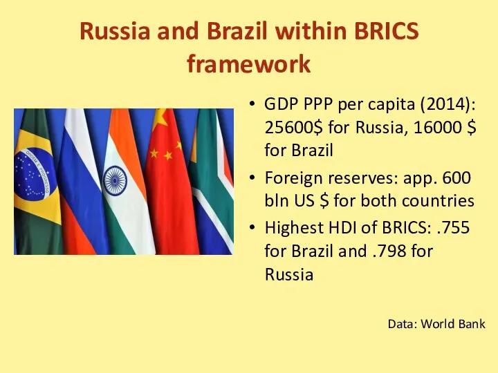 Russia and Brazil within BRICS framework GDP PPP per capita (2014): 25600$