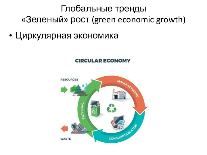 Глобальные тренды «Зеленый» рост (green economic growth) Циркулярная экономика