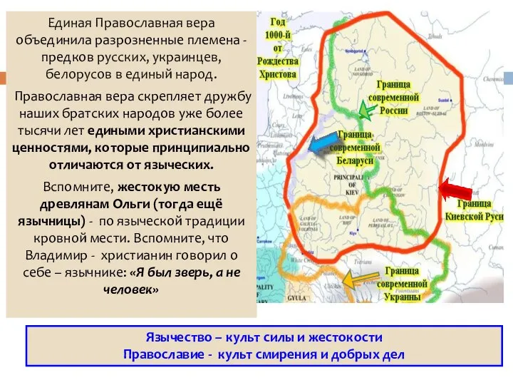 Единая Православная вера объединила разрозненные племена - предков русских, украинцев, белорусов в