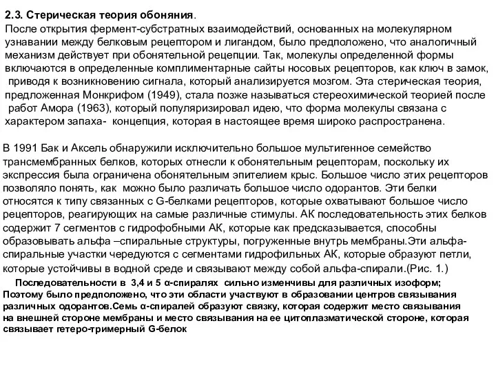 2.3. Стерическая теория обоняния. После открытия фермент-субстратных взаимодействий, основанных на молекулярном узнавании