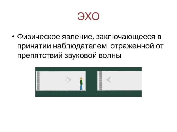 ЭХО Физическое явление, заключающееся в принятии наблюдателем отраженной от препятствий звуковой волны