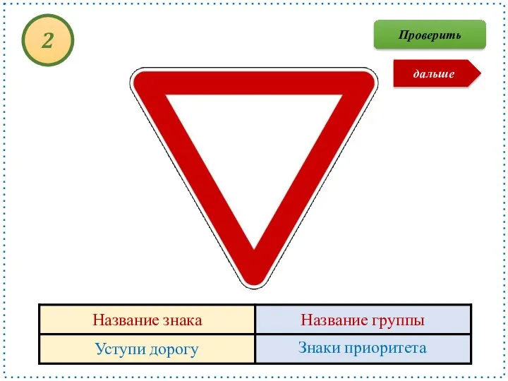 Уступи дорогу Знаки приоритета 2 Проверить дальше