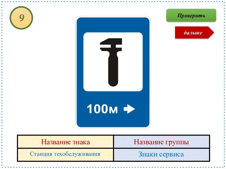 Станция техобслуживания Знаки сервиса 9 Проверить дальше