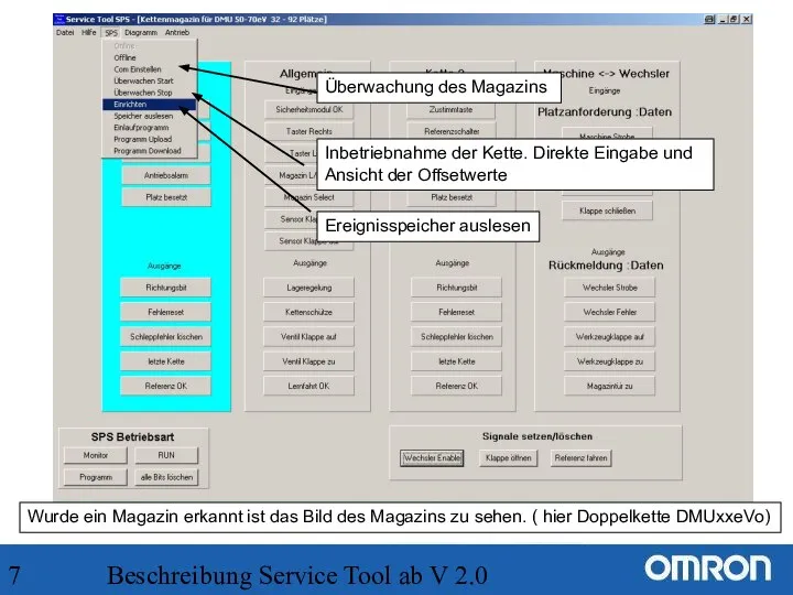 Beschreibung Service Tool ab V 2.0 Inbetriebnahme der Kette. Direkte Eingabe und