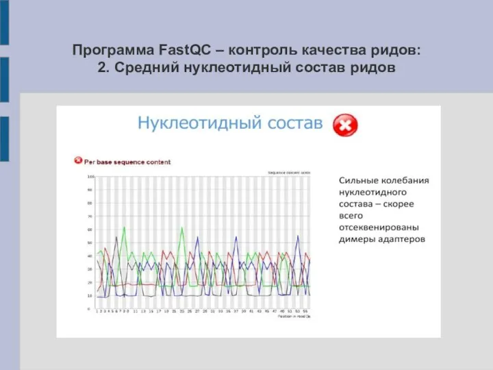 Программа FastQC – контроль качества ридов: 2. Средний нуклеотидный состав ридов