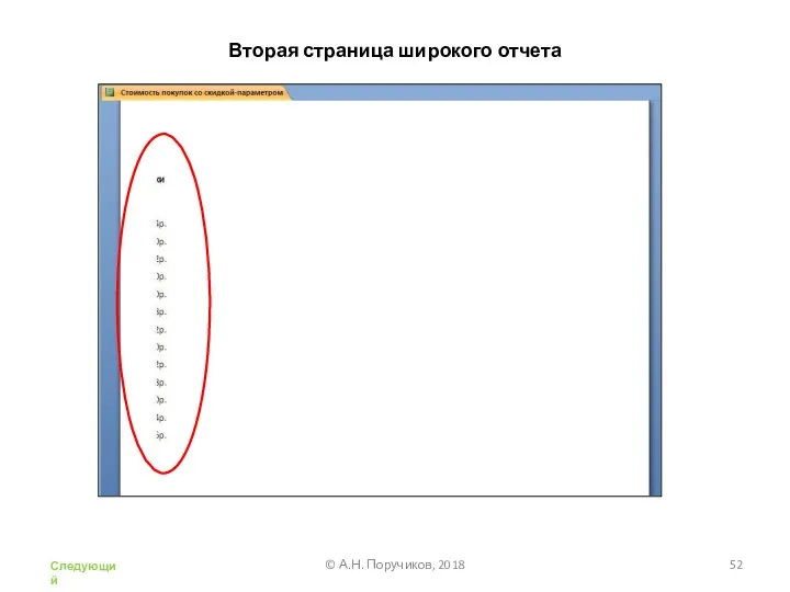 Вторая страница широкого отчета © А.Н. Поручиков, 2018 Следующий