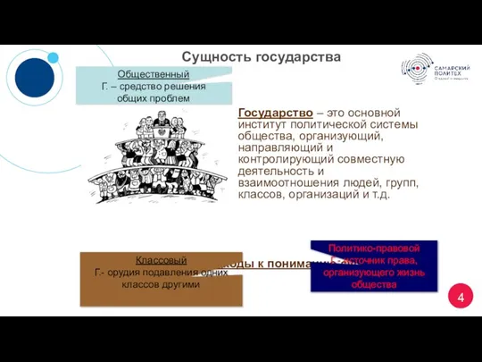 Сущность государства Государство – это основной институт политической системы общества, организующий, направляющий