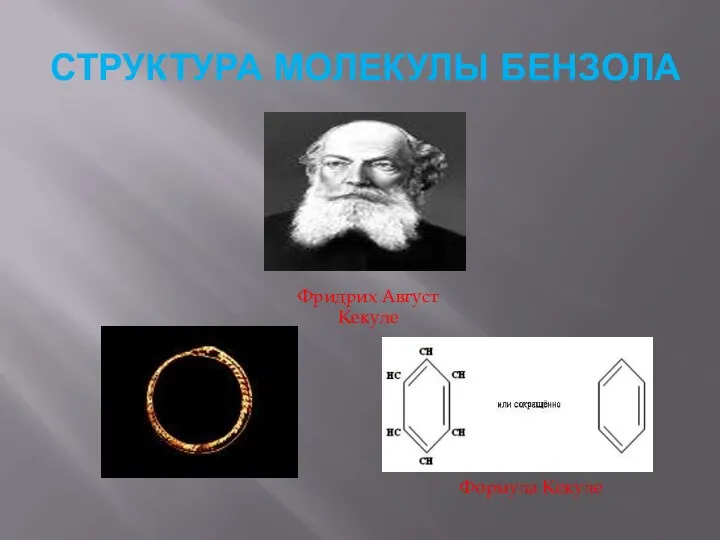 СТРУКТУРА МОЛЕКУЛЫ БЕНЗОЛА Фридрих Август Кекуле Формула Кекуле