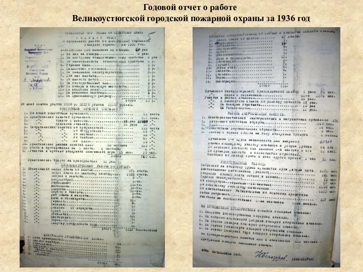 Годовой отчет о работе Великоустюгской городской пожарной охраны за 1936 год