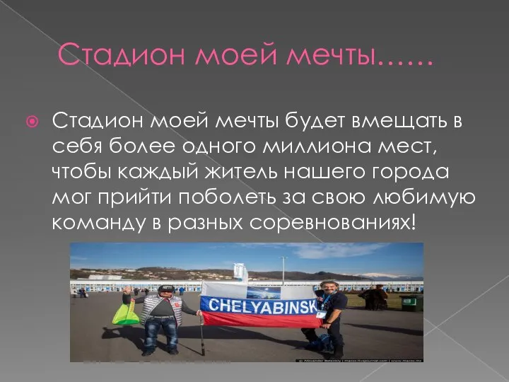 Стадион моей мечты…… Стадион моей мечты будет вмещать в себя более одного