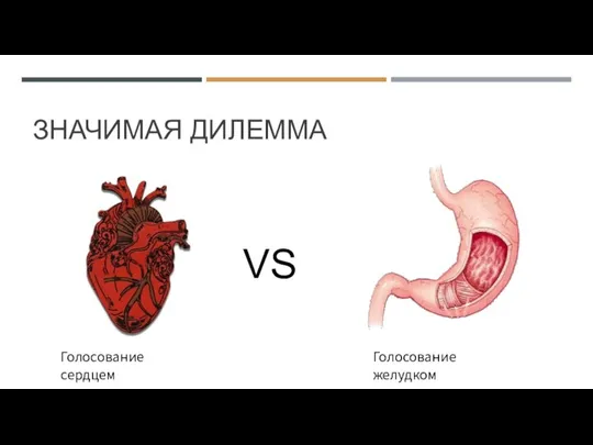 ЗНАЧИМАЯ ДИЛЕММА VS Голосование сердцем Голосование желудком