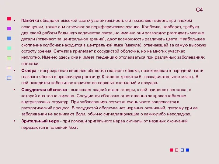 Палочки обладают высокой светочувствительностью и позволяют видеть при плохом освещении, также они