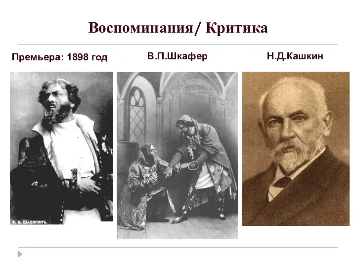 Воспоминания/ Критика Премьера: 1898 год В.П.Шкафер Н.Д.Кашкин