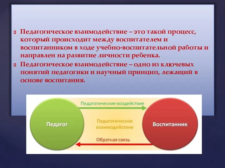 Педагогическое взаимодействие – это такой процесс, который происходит между воспитателем и воспитанником