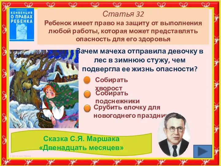 Статья 32 Ребенок имеет право на защиту от выполнения любой работы, которая