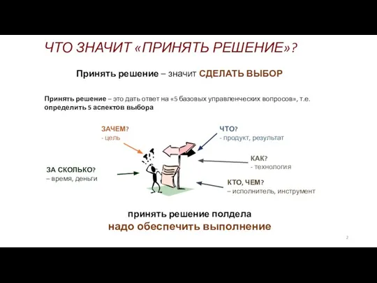 ЧТО ЗНАЧИТ «ПРИНЯТЬ РЕШЕНИЕ»? Принять решение – это дать ответ на «5