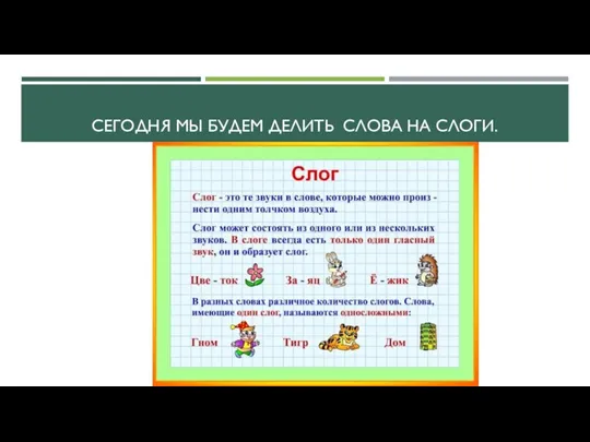 СЕГОДНЯ МЫ БУДЕМ ДЕЛИТЬ СЛОВА НА СЛОГИ.