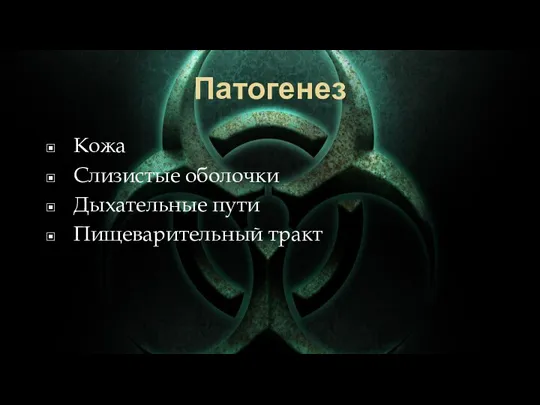 Патогенез Кожа Слизистые оболочки Дыхательные пути Пищеварительный тракт