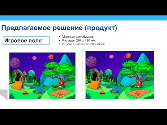 Предлагаемое решение (продукт) Игровое поле: Матовая фотобумага; Размеры 297 х 420 мм;