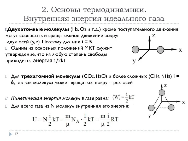 2. Основы термодинамики. Внутренняя энергия идеального газа Двухатомные молекулы (Н2, О2 и