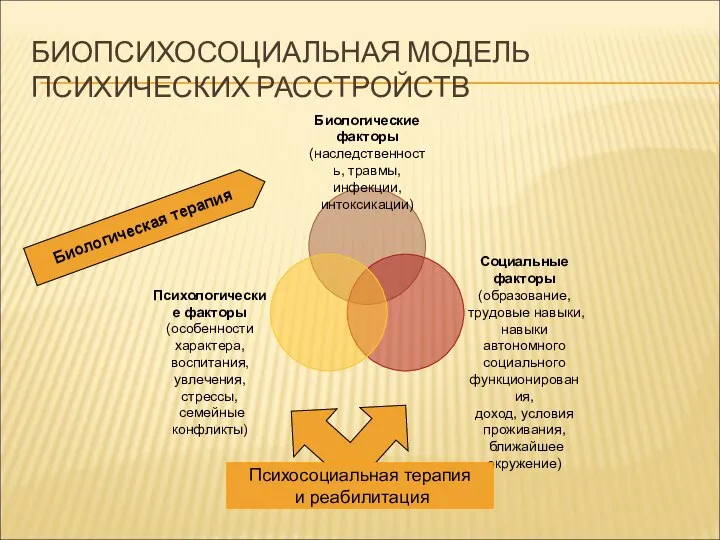 БИОПСИХОСОЦИАЛЬНАЯ МОДЕЛЬ ПСИХИЧЕСКИХ РАССТРОЙСТВ Биологическая терапия