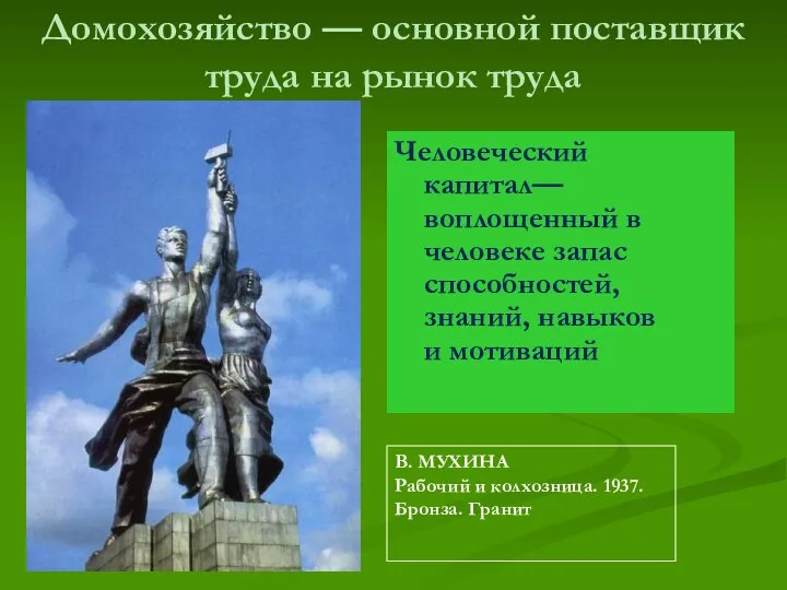 Домохозяйство — основной поставщик труда на рынок труда Человеческий капитал— воплощенный в