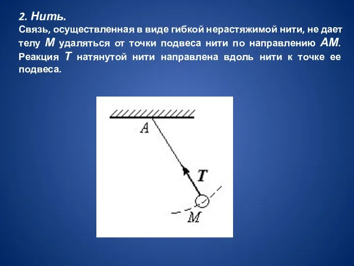 2. Нить. Связь, осуществленная в виде гибкой нерастяжимой нити, не дает телу