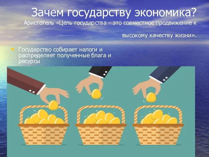 Зачем государству экономика? Аристотель «Цель государства – это совместное продвижение к высокому