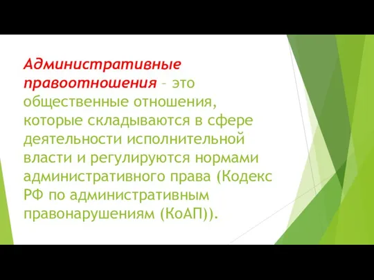 Административные правоотношения – это общественные отношения, которые складываются в сфере деятельности исполнительной