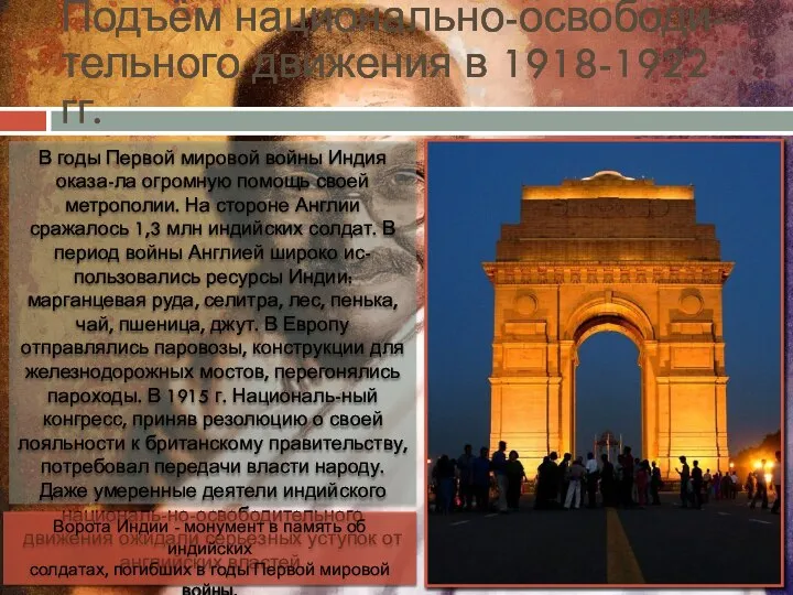 Подъём национально-освободи-тельного движения в 1918-1922 гг. В годы Первой мировой войны Индия