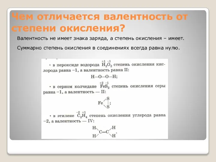 Чем отличается валентность от степени окисления? Валентность не имеет знака заряда, а