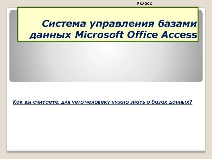 Система управления базами данных Microsoft Office Access 9 класс Как вы считаете,