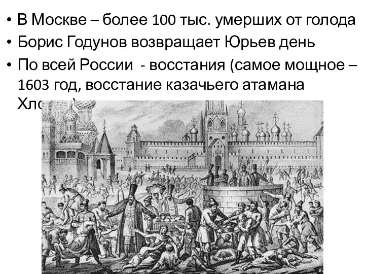 В Москве – более 100 тыс. умерших от голода Борис Годунов возвращает