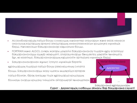 Ассемблерлердің пайда болуы символдық мәліметтер атауларын және екілік немесе оналтылық кодтардың орнына