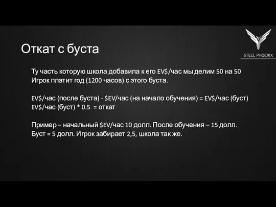 Откат с буста Ту часть которую школа добавила к его EV$/час мы