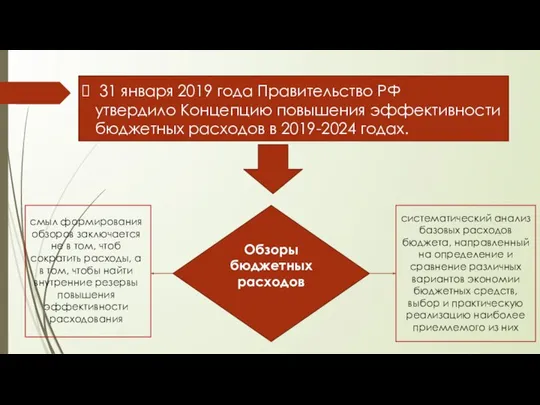 31 января 2019 года Правительство РФ утвердило Концепцию повышения эффективности бюджетных расходов