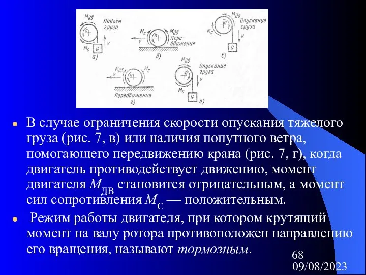 09/08/2023 В случае ограничения скорости опускания тяжелого груза (рис. 7, в) или