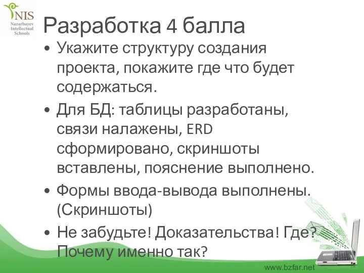 Разработка 4 балла Укажите структуру создания проекта, покажите где что будет содержаться.