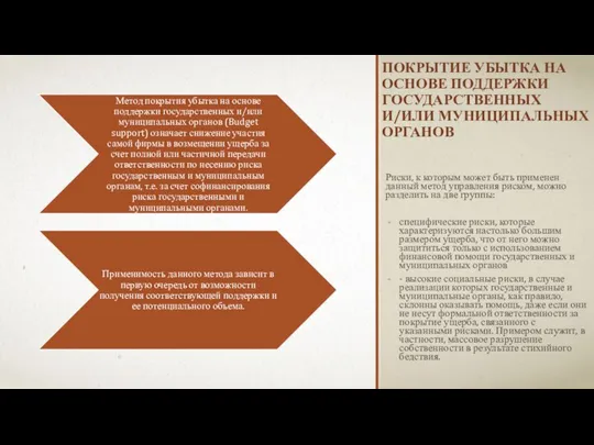 ПОКРЫТИЕ УБЫТКА НА ОСНОВЕ ПОДДЕРЖКИ ГОСУДАРСТВЕННЫХ И/ИЛИ МУНИЦИПАЛЬНЫХ ОРГАНОВ Риски, к которым