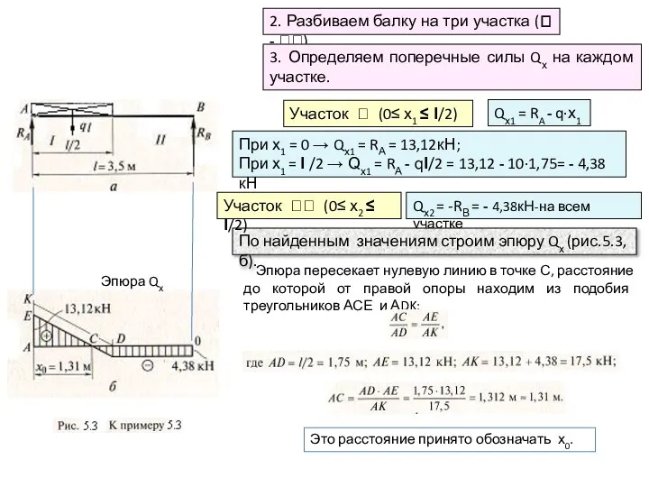 2. Разбиваем балку на три участка ( - ). 3. Определяем поперечные