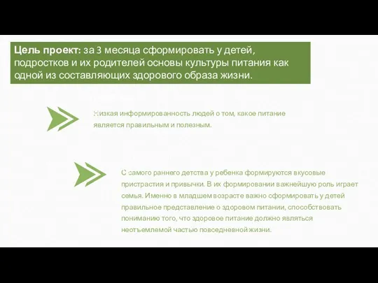 Цель проект: за 3 месяца сформировать у детей, подростков и их родителей