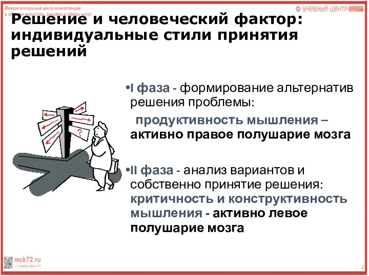 Решение и человеческий фактор: индивидуальные стили принятия решений I фаза - формирование