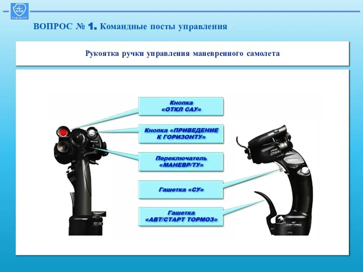 ВОПРОС № 1. Командные посты управления Рукоятка ручки управления маневренного самолета