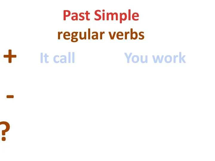 Past Simple regular verbs + - ? It call You work